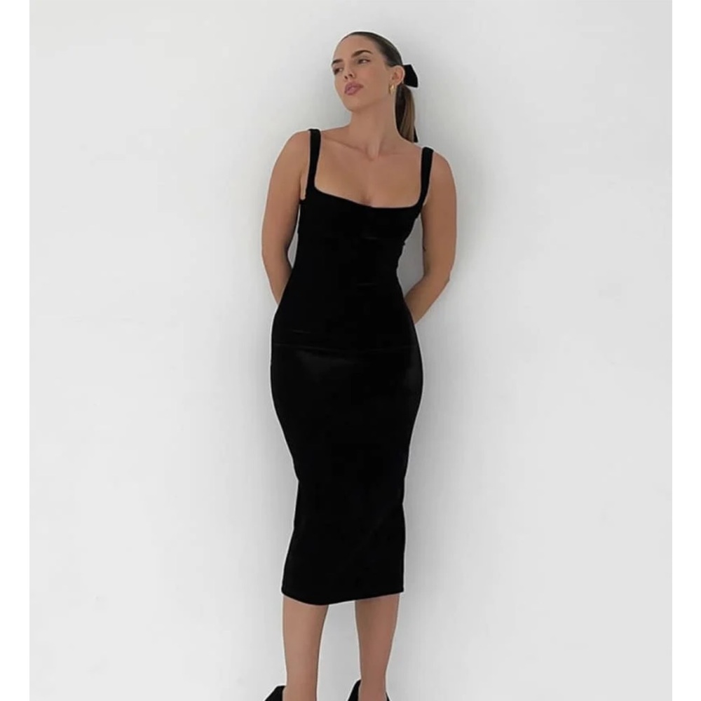 Black Velvet Midi Dress